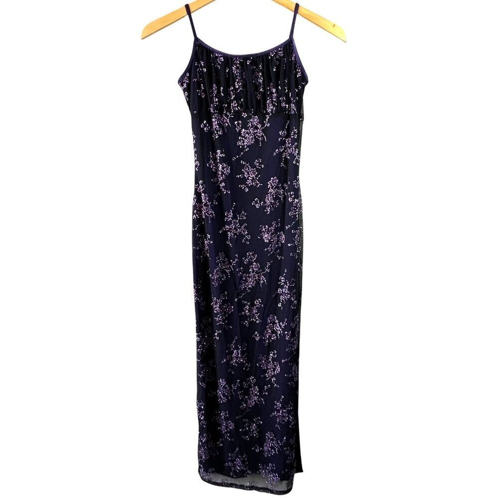 Vintage 90s Candy Rocket Purple Glitter Mesh Slip Dress Witchy Goth Y2K Small - Picture 2 of 7